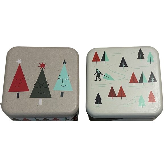 LOT of 2 Christmas Holiday Fossil Watch Holder ONLY Metal Tin Box Cases 2.75" - Picture 2 of 16